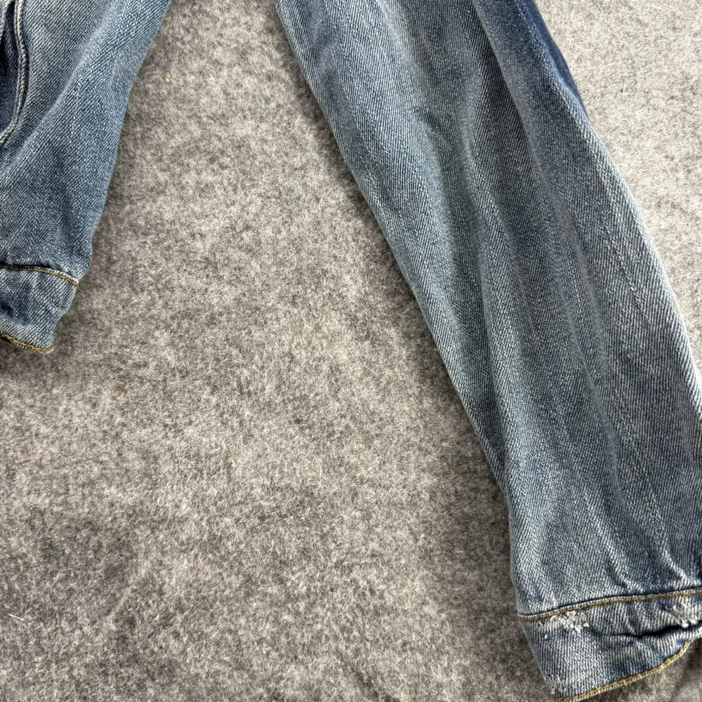 dELiA*s Denim Jacket Womens L Blue Patchwork Distressed Trucker Jean Jacket - Picture 12 of 16